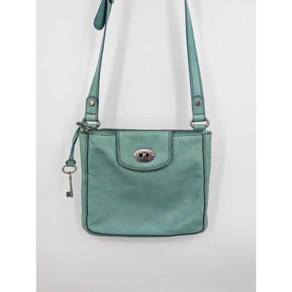 Fossil Marlow Teal Blue Green Crossbody Bag Leather Adjustable Strap ** - Picture 1 of 12